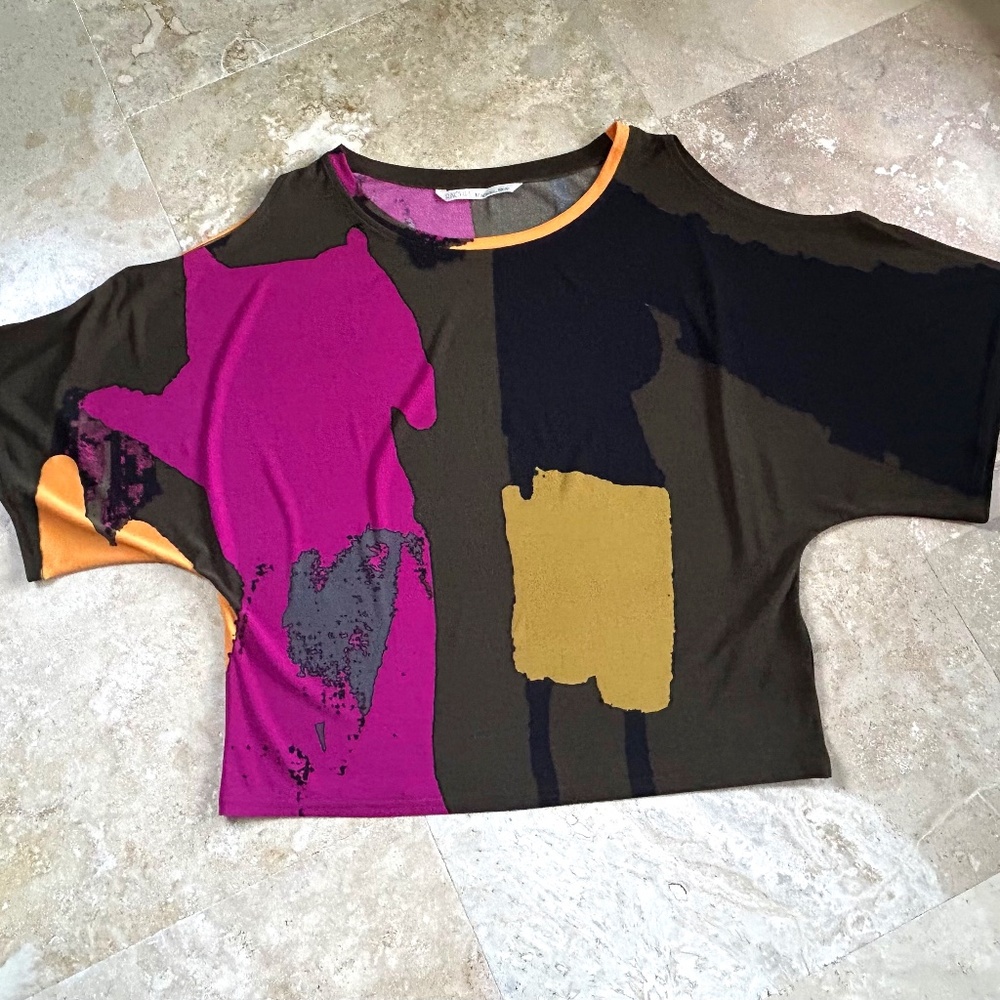 RACHEL Rachel Roy Abstract Cold Shoulder Top, Size XS